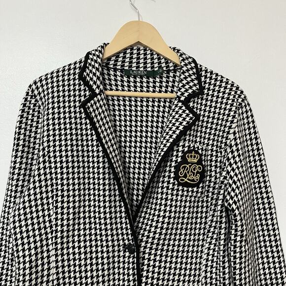 Lauren Ralph Lauren Womens Houndstooth Cotton Knit Blazer Size L Preppy Academia - Picture 3 of 8